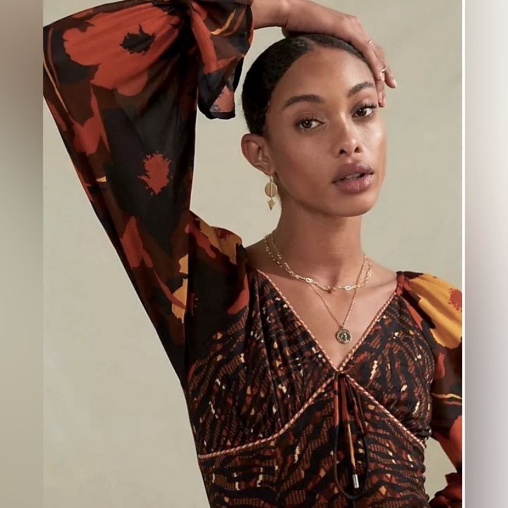 SOLD - Anthropologie (Conditions Apply) Brand Puff-sleeve Blouse.  Warm tones!